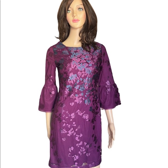 Kari Legerfeld women maroon embroidery floral dress size 0 - Picture 3 of 12